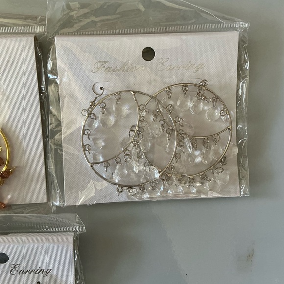 Fashion Jewelry Gold Hoop Earrings with Red, Black, White, and Brown Bead Drops - Picture 4 of 6